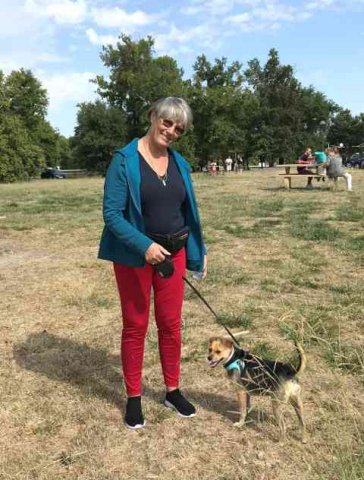 Kathy and Sali enjoying a little walk in a lovely French 'aire', on their way from their home in L'Alfas del Pi in Alicante, Spain to Deal in Kent, UK, for a little holiday.